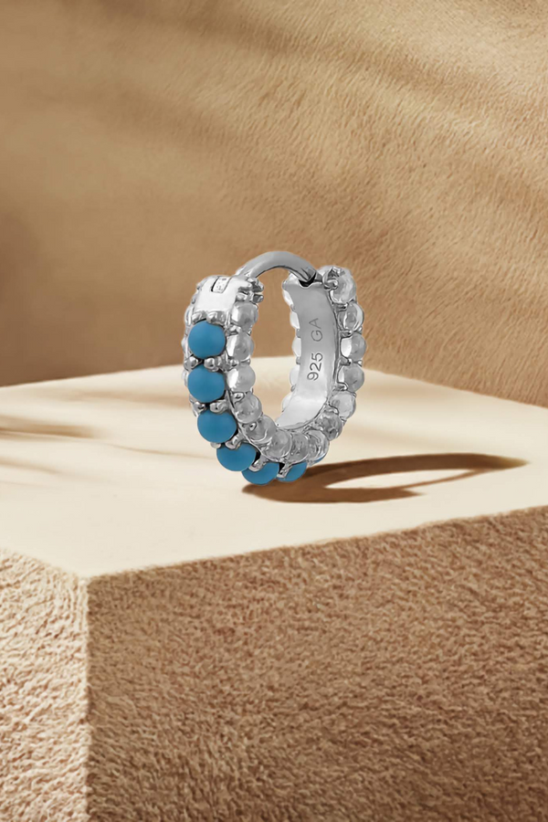 galleria armadoro Barrel white cz & turquoise sterling silver huggie