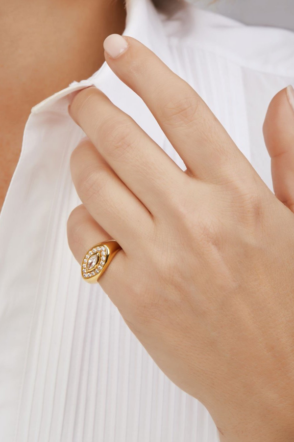 Galleria Armadoro Evil Eye Gold Vermeil Signet Ring