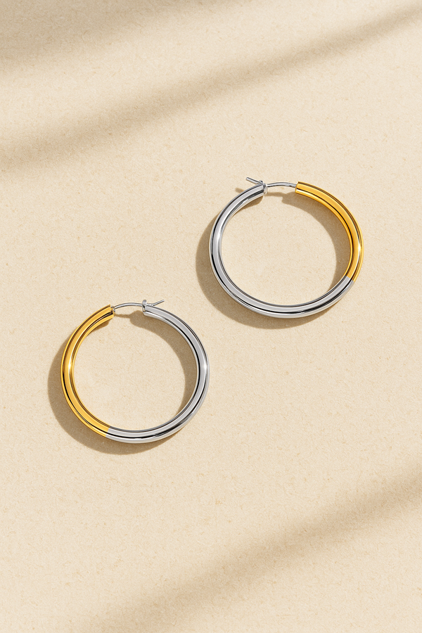 galleria armadoro Luna 4cm Mixed Metal Hoop Earrings