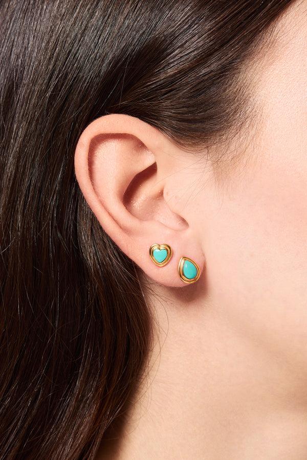 Galleria Armadoro Ridge Heart Turquoise Gold Vermeil Stud Earring