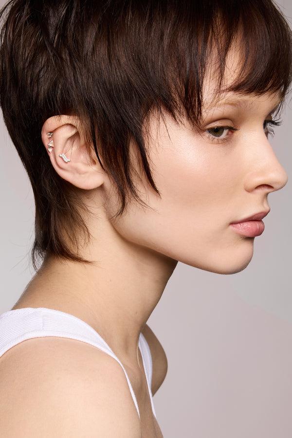 Galleria Armadoro Super Mini Baguette Silver Stud Earring (ball Screw)