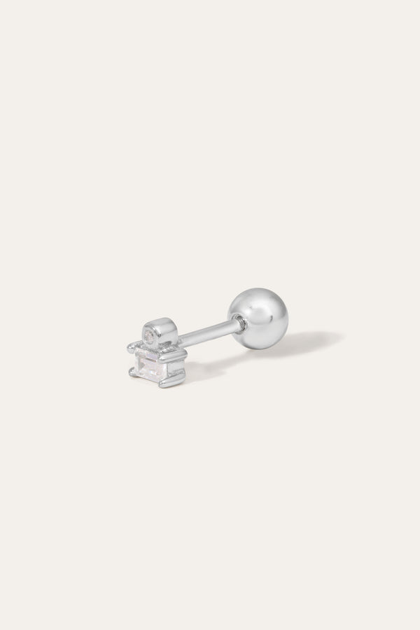 Galleria Armadoro Super Mini Baguette Silver Stud Earring (ball Screw)