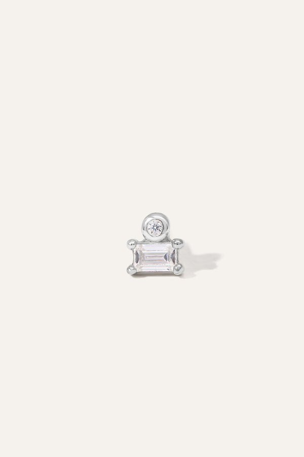 Galleria Armadoro Super Mini Baguette Silver Stud Earring (ball Screw)