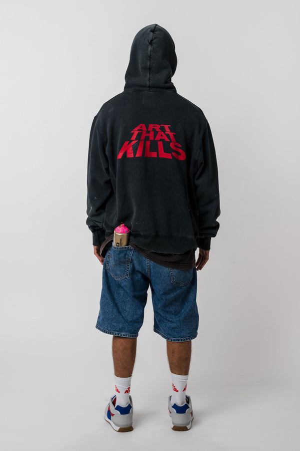 Gallery Dept. ATK DISTRESSED LOGO HOODIE Faded Black