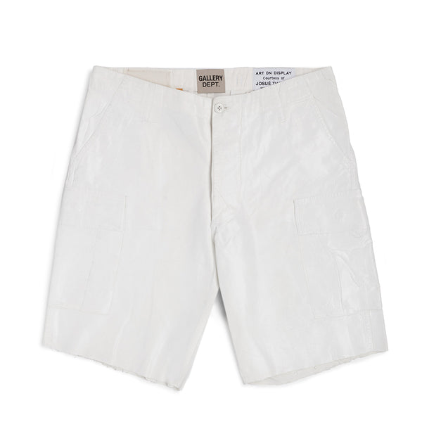 gallery dept. WHITE FOIL CARGO SHORTS white foiled