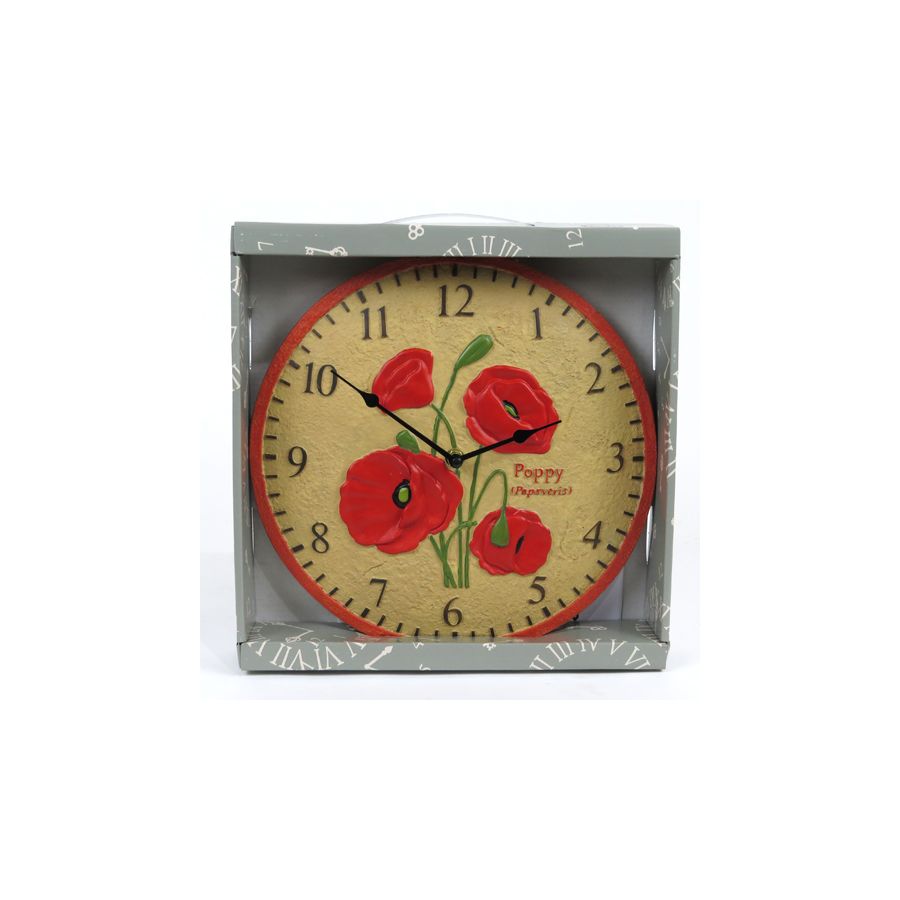gift company Hand Painted Outdoor Poppies Clock 30cm