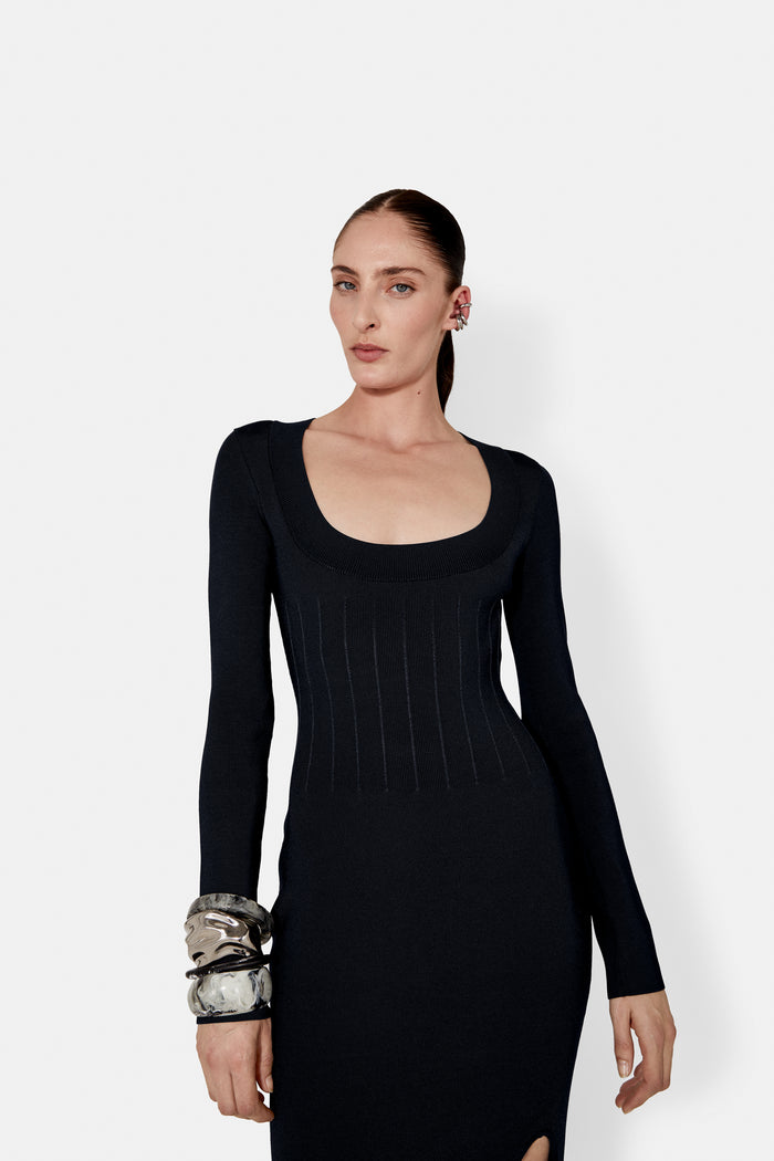 Galvan London Atalanta Ballet Neck Dress - Midnight