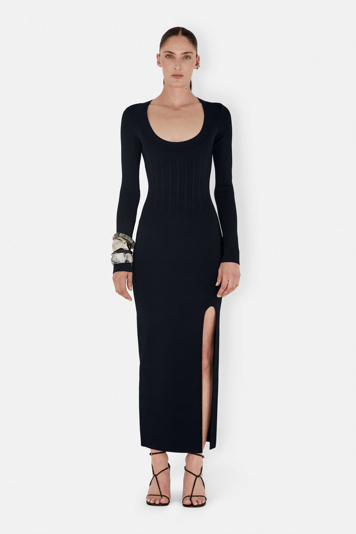 galvan london Atalanta Ballet Neck Dress - Midnight