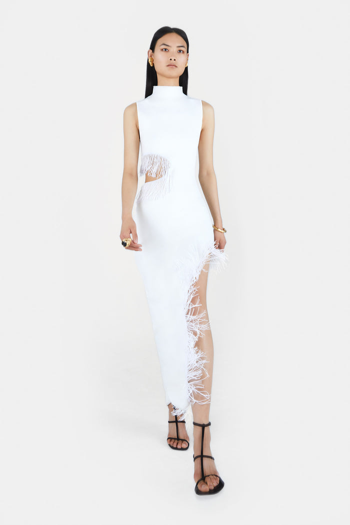 Galvan London Beaded Nova Dress - White