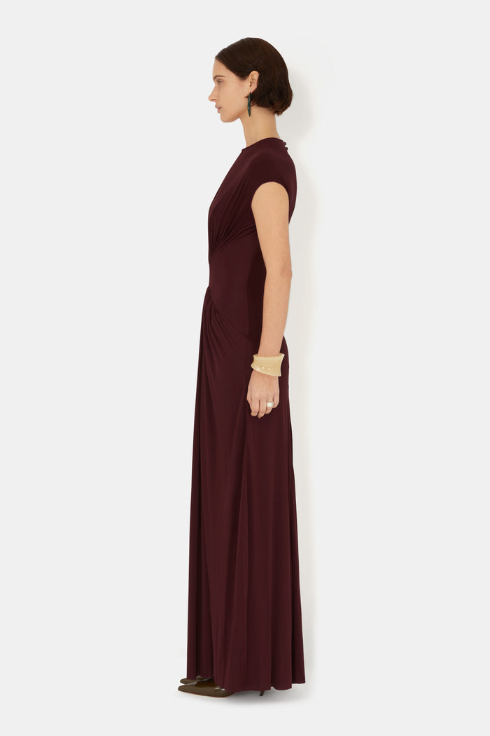 Galvan London Cascading Capsleeve Dress - Mahogany