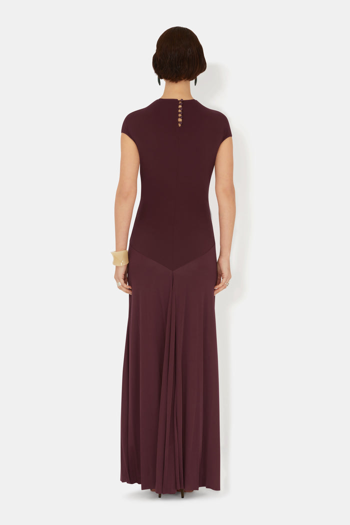 Galvan London Cascading Capsleeve Dress - Mahogany