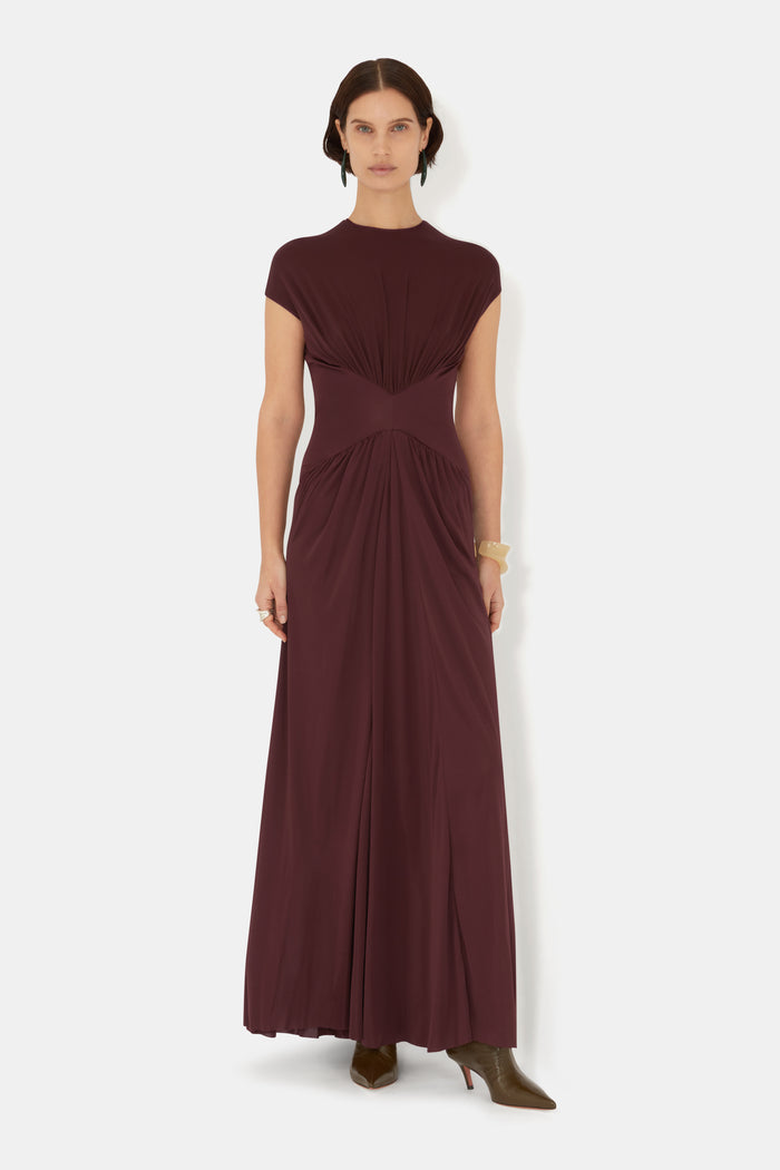 galvan london Cascading Capsleeve Dress - Mahogany