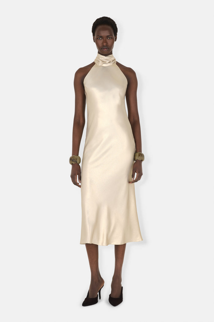 galvan london CROPPED SIENNA DRESS - CHAMPAGNE