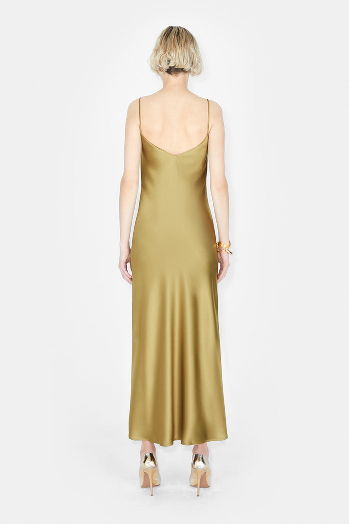Galvan London Cropped V Neck Slip Dress - Olive