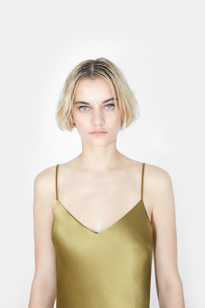 Galvan London Cropped V Neck Slip Dress - Olive