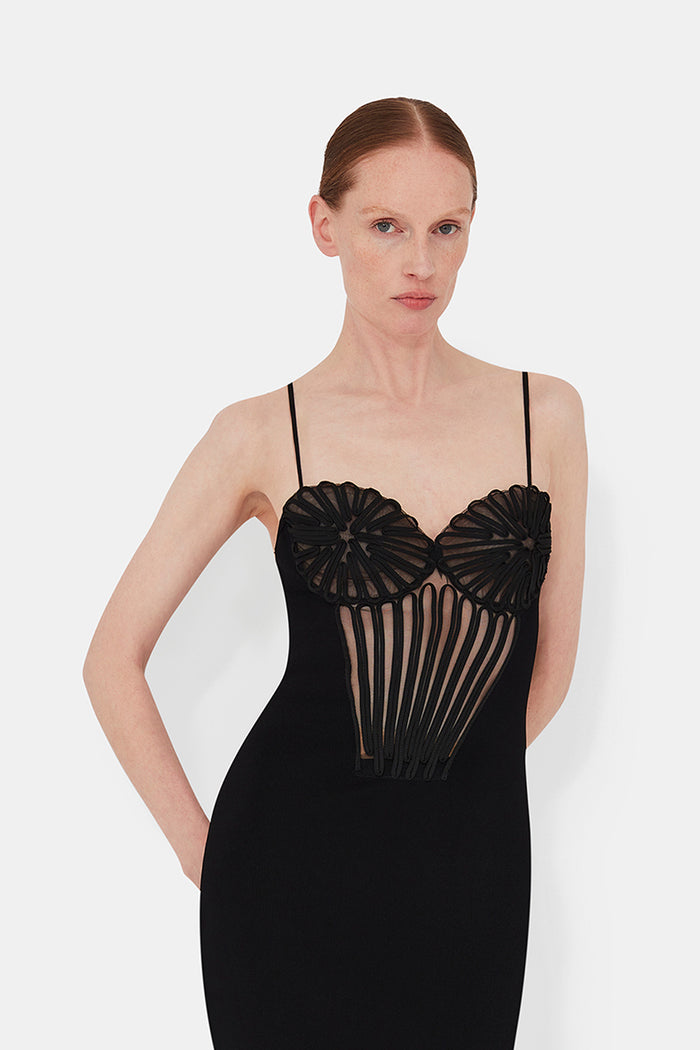 Galvan London Embroidered Corset Dress - Black