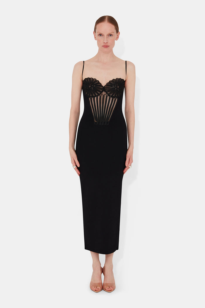 galvan london Embroidered Corset Dress - Black