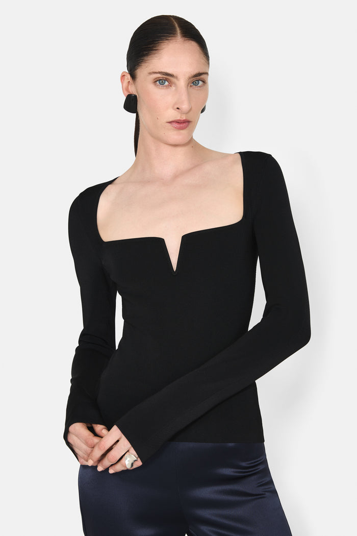 Galvan London FREYA LONG SLEEVE TOP - BLACK