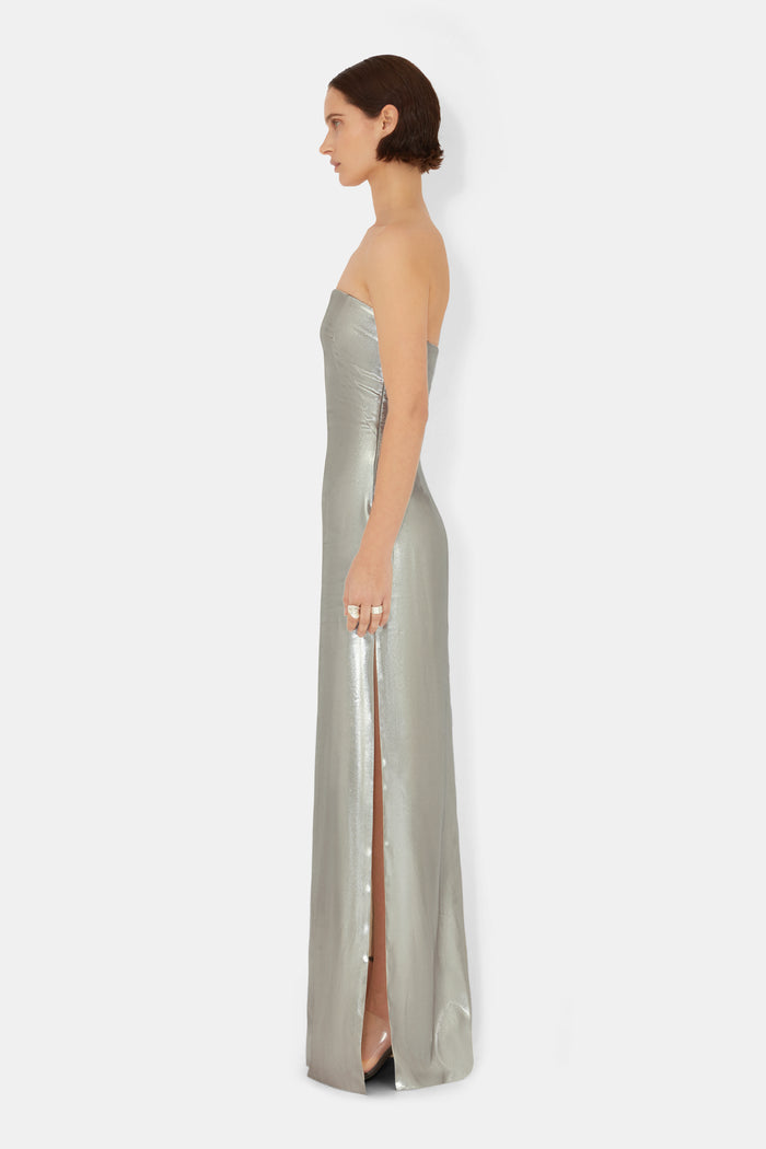 Galvan London Galvanized Bandeau Dress - White Gold