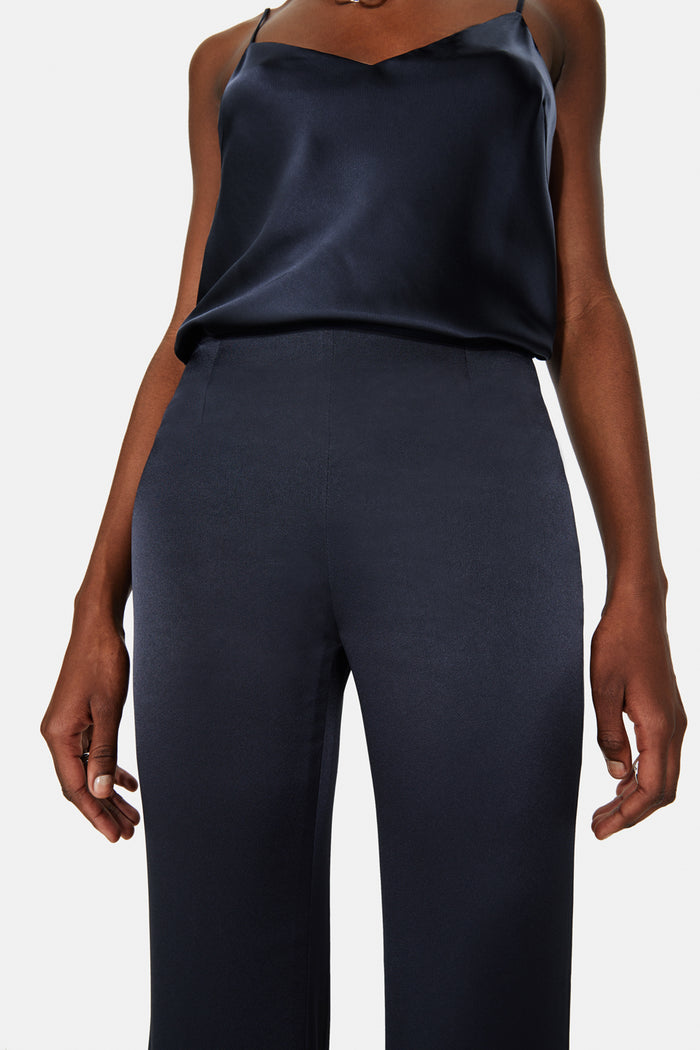 Galvan London High Waisted Satin Trousers - Midnight