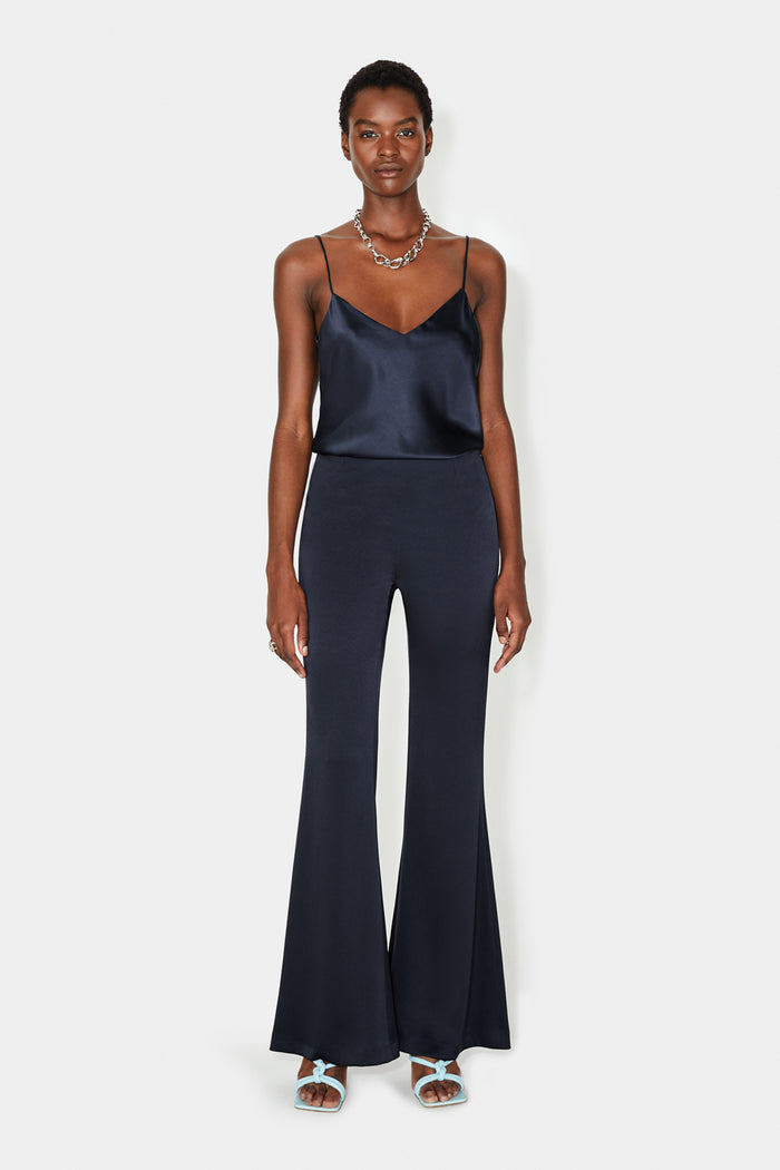 galvan london High Waisted Satin Trousers - Midnight