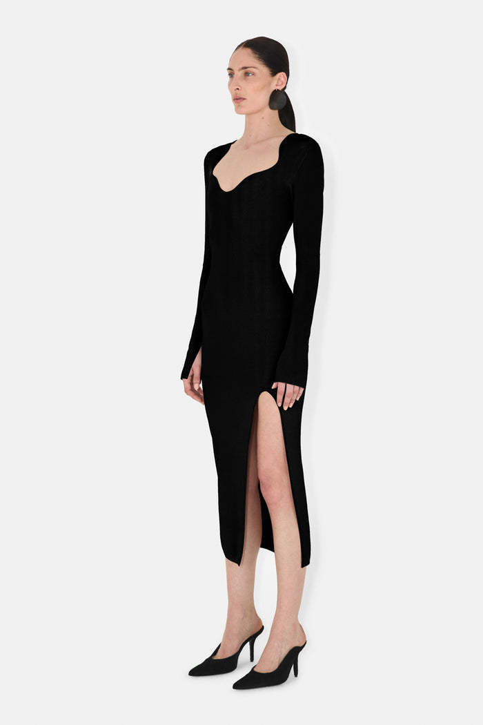 Galvan London KAIA LONG SLEEVED DRESS - BLACK
