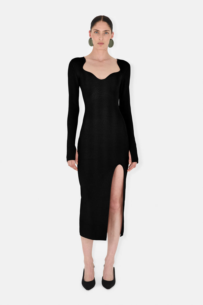 galvan london KAIA LONG SLEEVED DRESS - BLACK