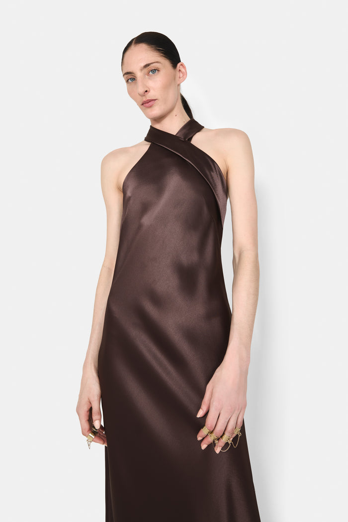 Galvan London PANDORA GOWN - CHOCOLATE