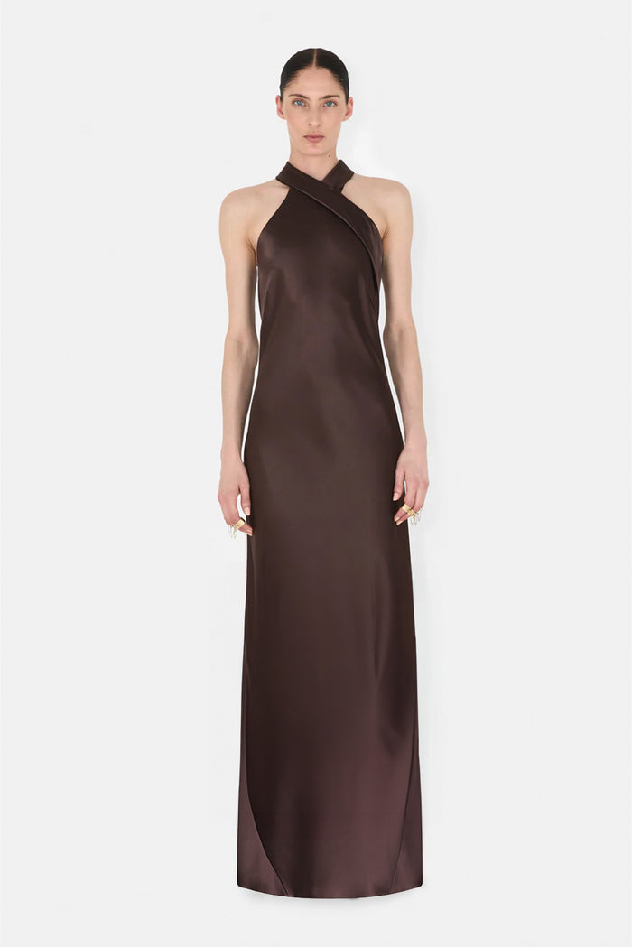 galvan london PANDORA GOWN - CHOCOLATE