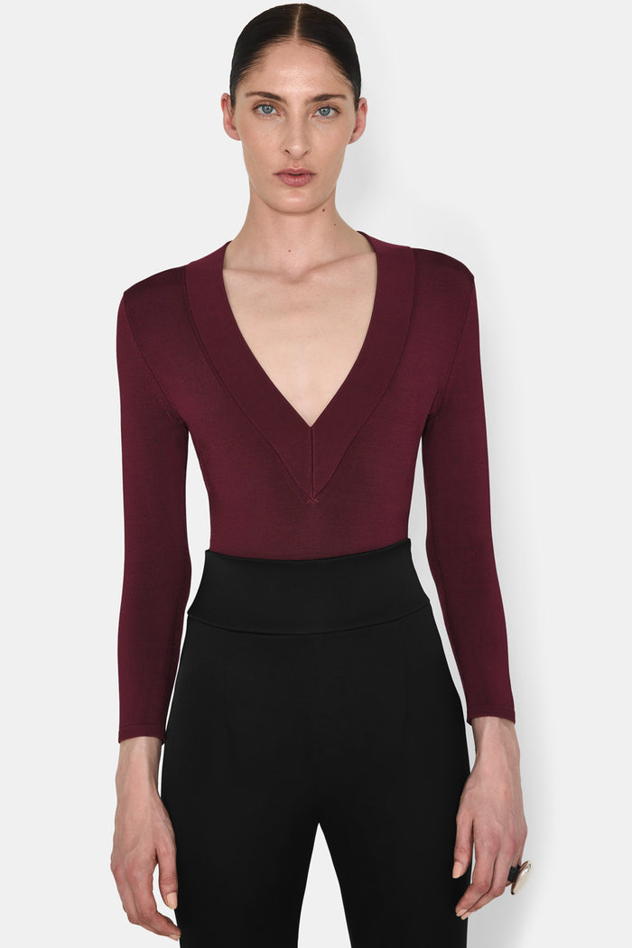 Galvan London Sasha V-Neck Bodysuit - Oxblood