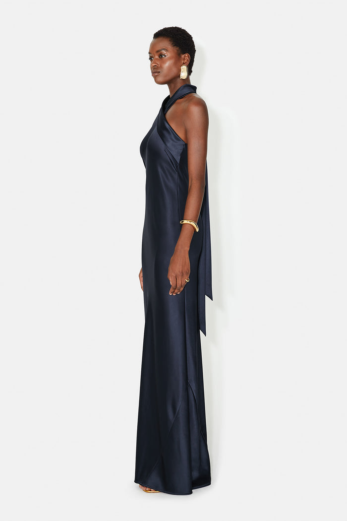 Galvan London Satin Pandora Dress - Midnight