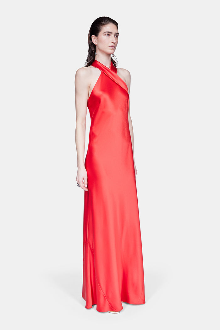 Galvan London Satin Pandora Dress - Sunset Red