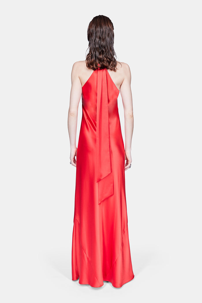 Galvan London Satin Pandora Dress - Sunset Red