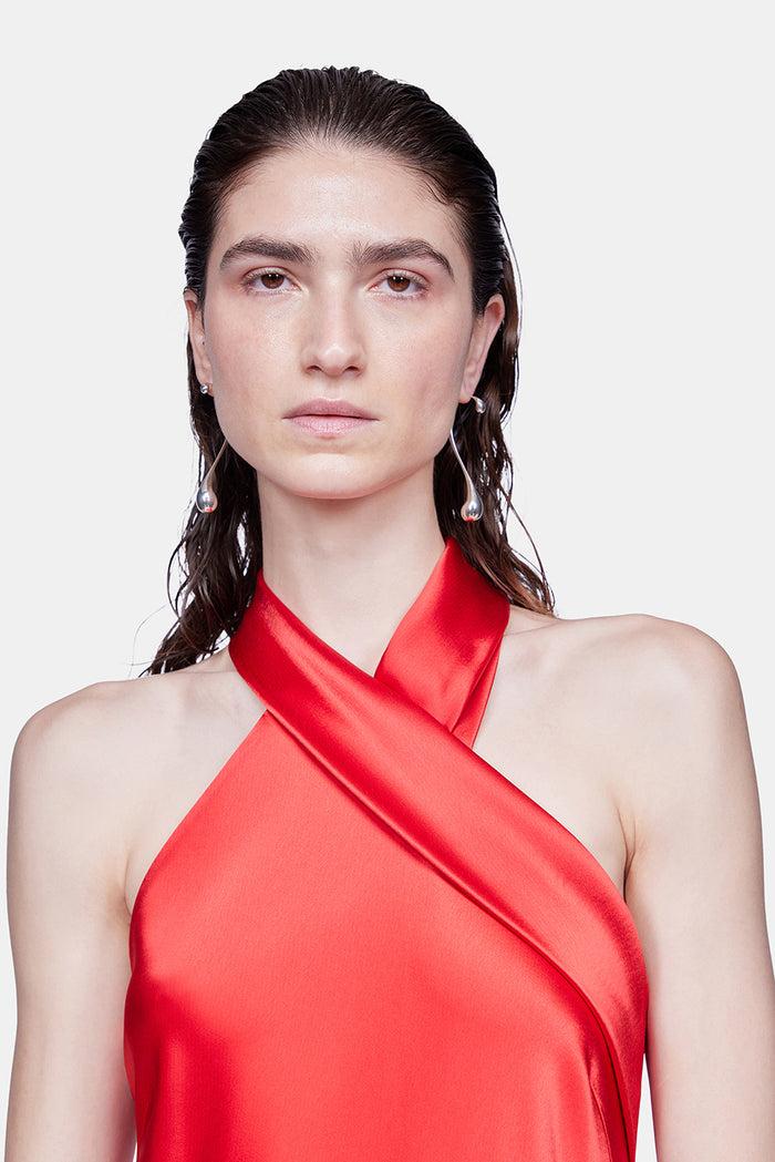 Galvan London Satin Pandora Dress - Sunset Red