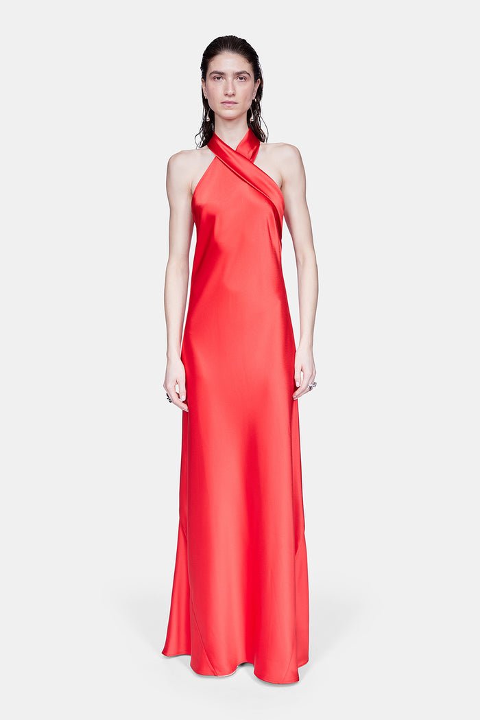 galvan london Satin Pandora Dress - Sunset Red