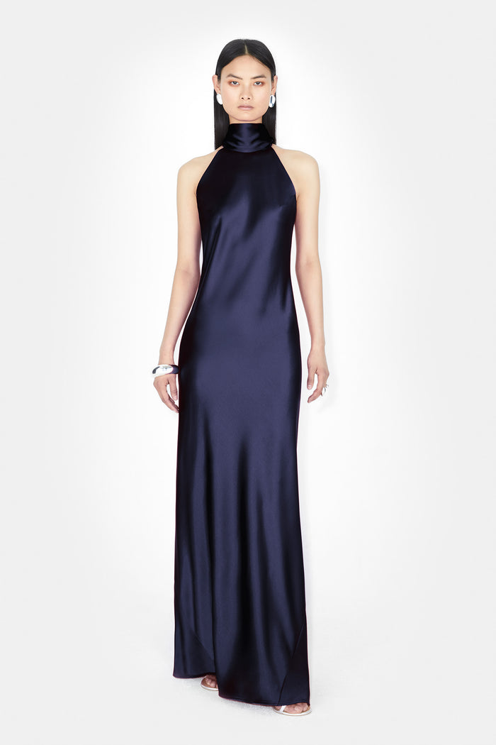 galvan london Satin Sienna Dress - Midnight