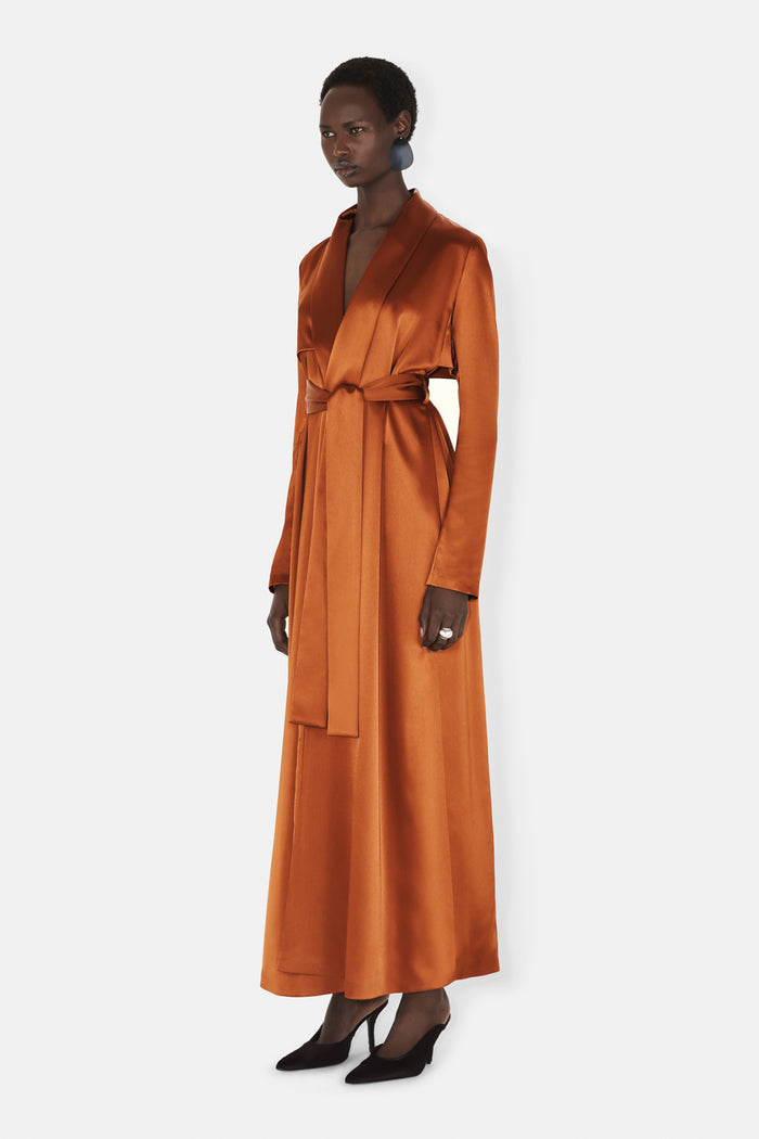 Galvan London SATIN TRENCH COAT - BRANDY