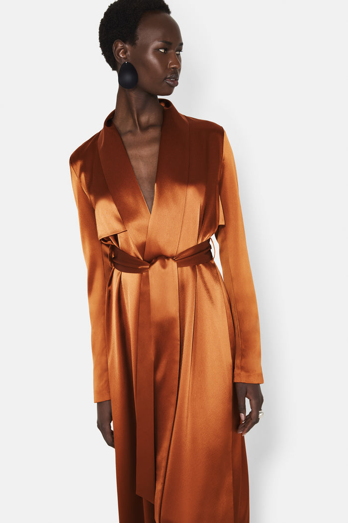 Galvan London SATIN TRENCH COAT - BRANDY