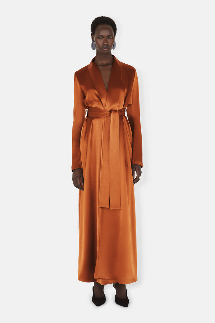 galvan london SATIN TRENCH COAT - BRANDY