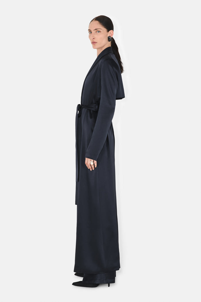 Galvan London SATIN TRENCH COAT - MIDNIGHT