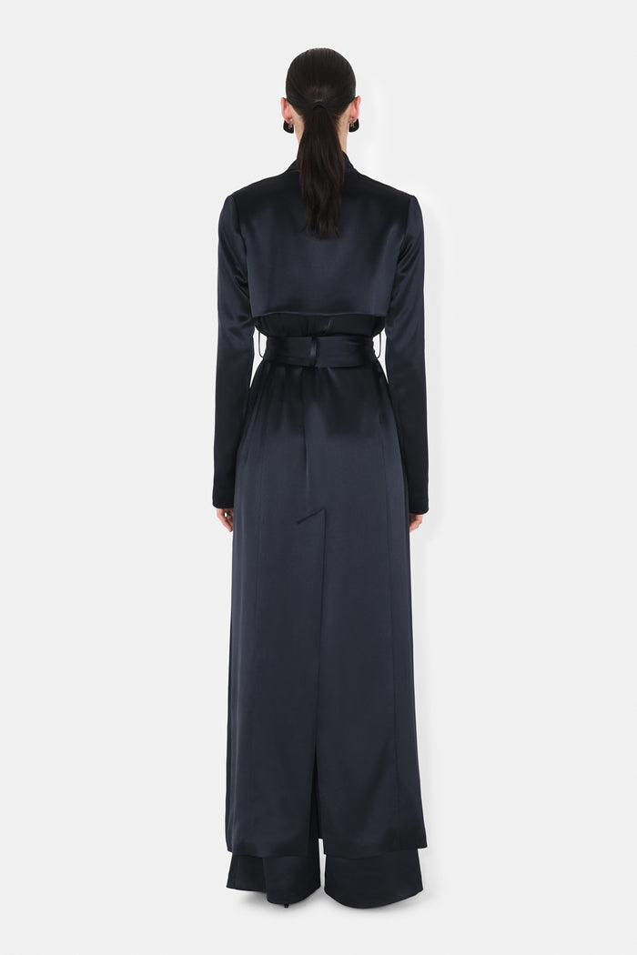 Galvan London SATIN TRENCH COAT - MIDNIGHT