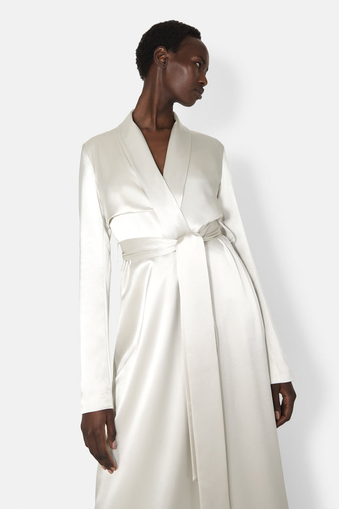 Galvan London SATIN TRENCH COAT - PLATINUM
