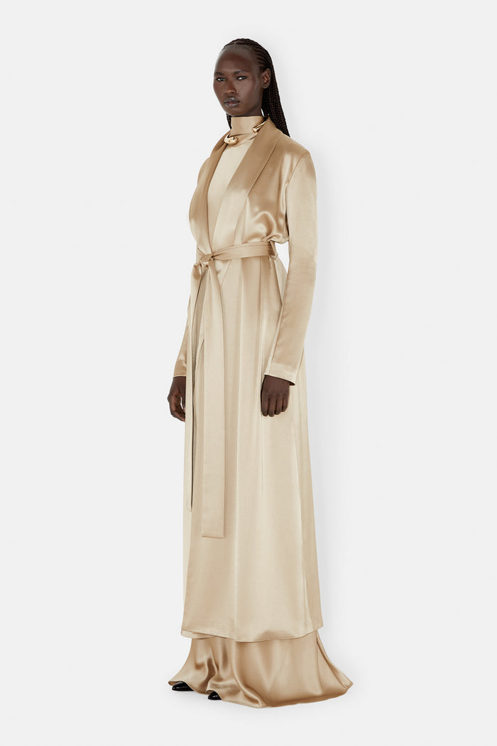 Galvan London Satin Trench Coat - Sand