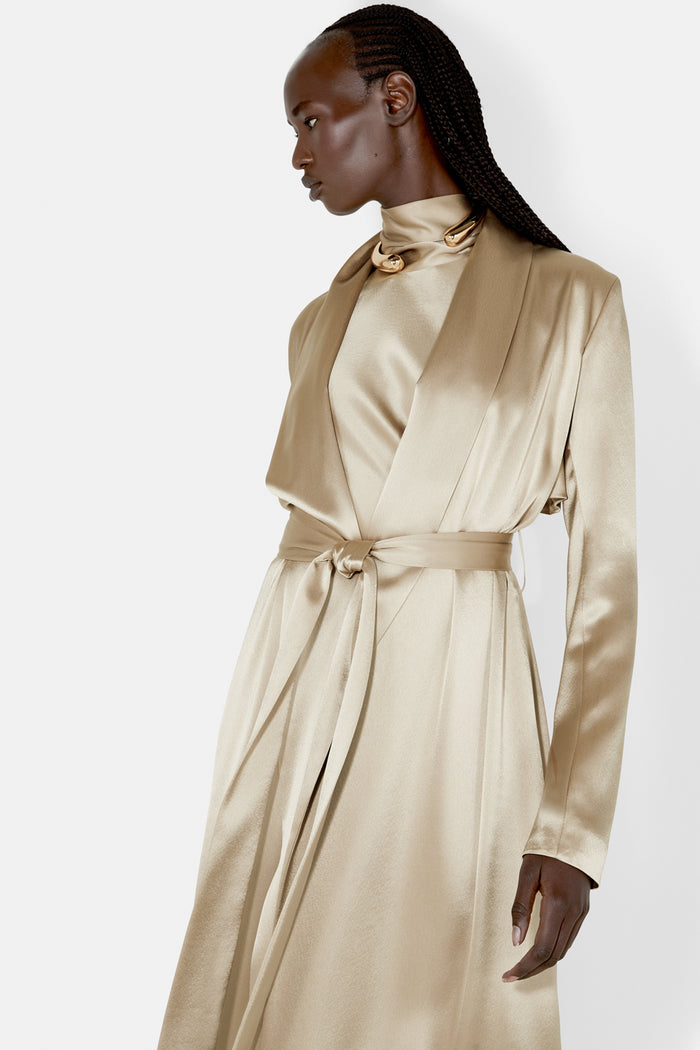 Galvan London Satin Trench Coat - Sand