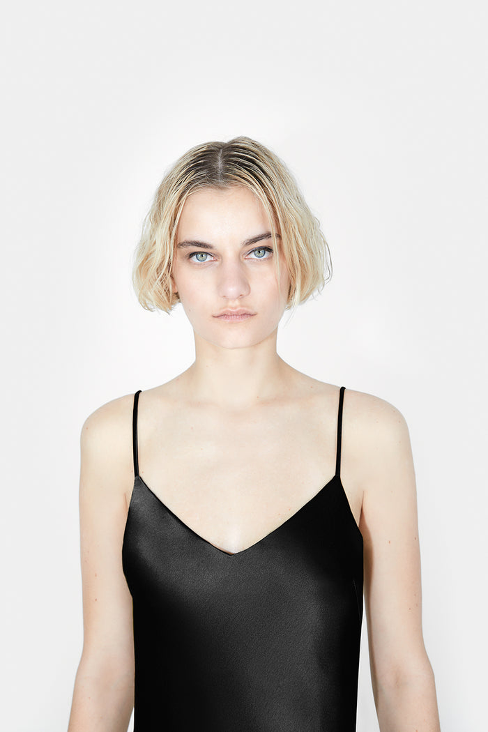 Galvan London Satin V-Neck Slip Dress - Black