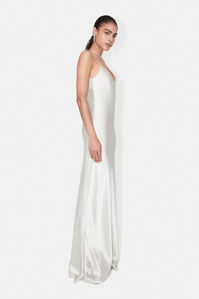 Galvan London Satin V Neck Slip Dress - Platinum