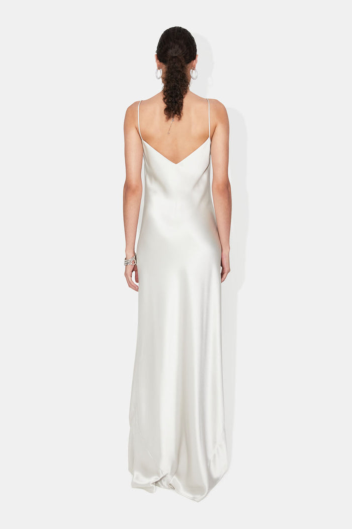 Galvan London Satin V Neck Slip Dress - Platinum