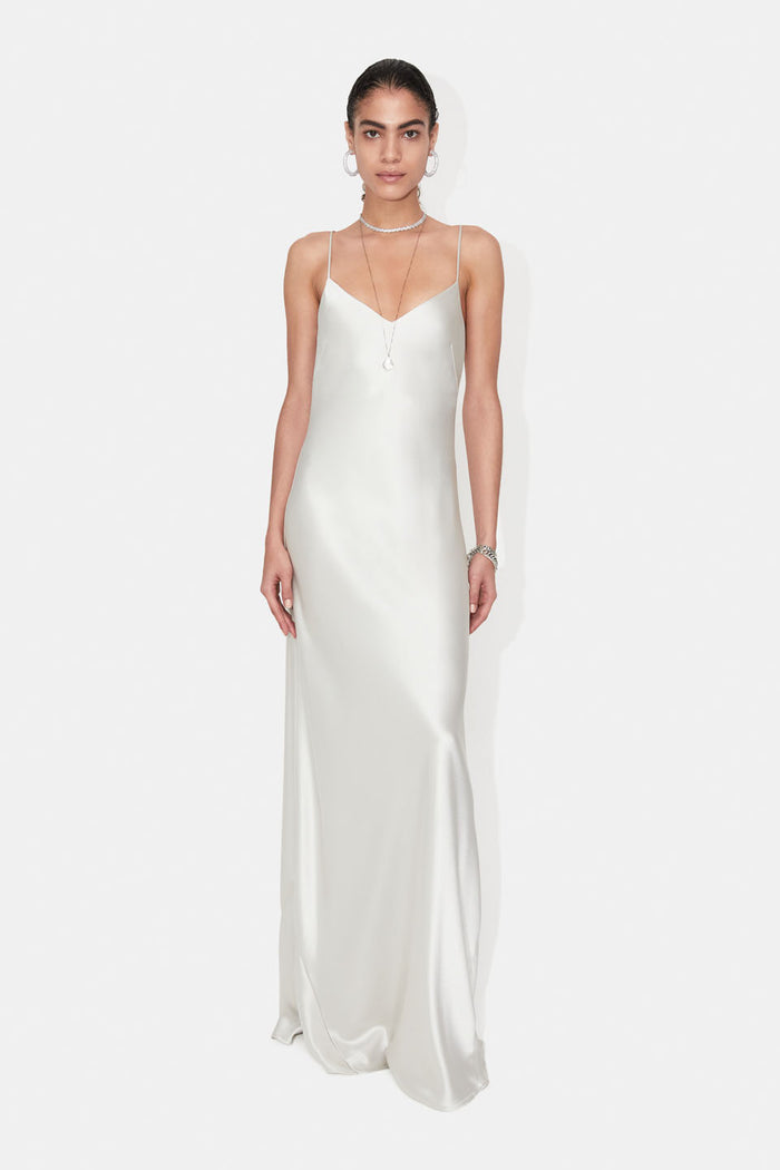 galvan london Satin V Neck Slip Dress - Platinum