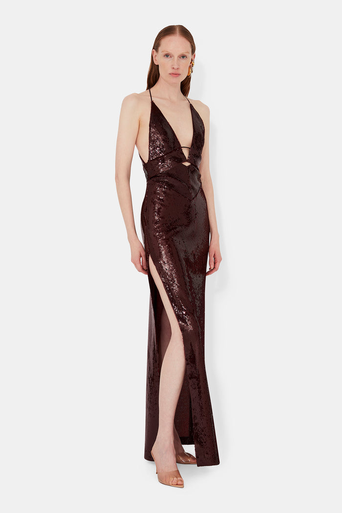 Galvan London Sequin Prism Dress - Oxblood