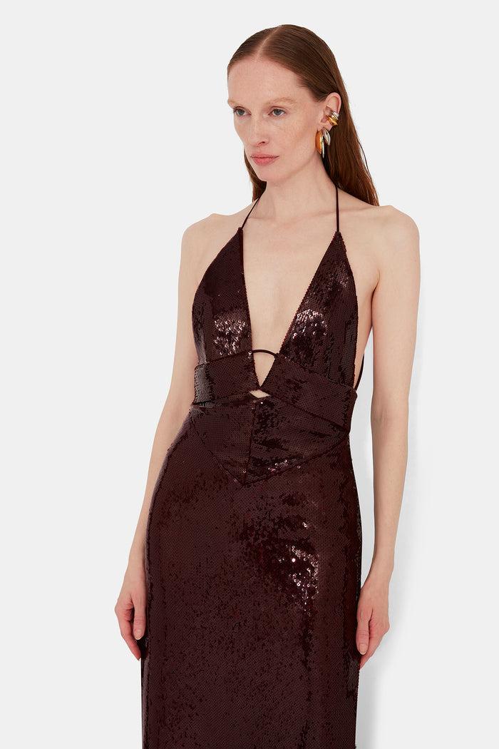 Galvan London Sequin Prism Dress - Oxblood